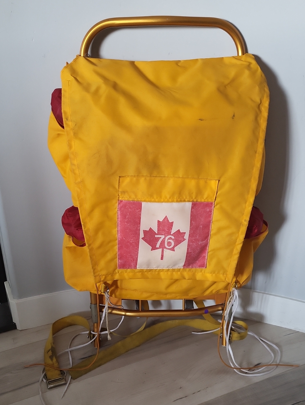 1970's Yellow External Frame Aluminum Backpack 1976 Olympics graphic